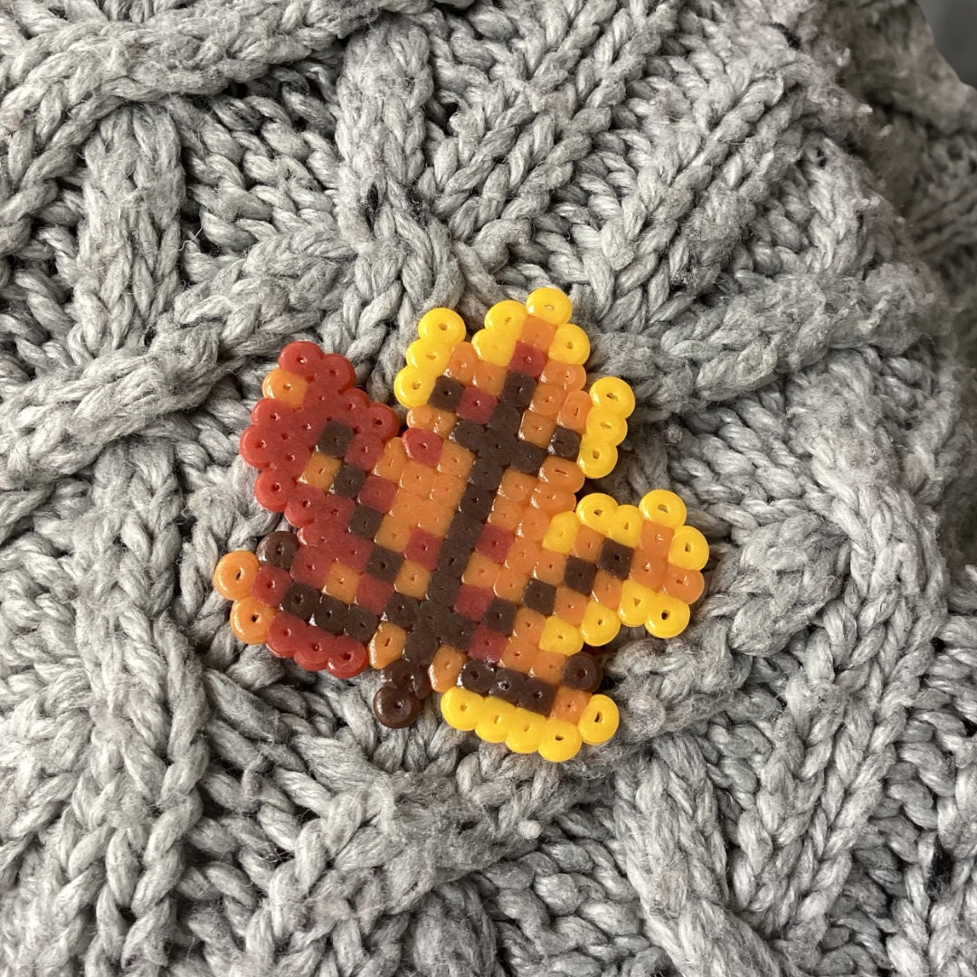 Autumn Leaf – Fuse Bead Pin Badge