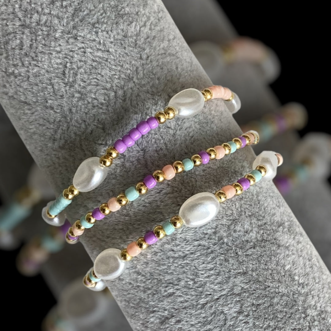 Slim Pastel Pearl - Set of 3 Bracelet Stack