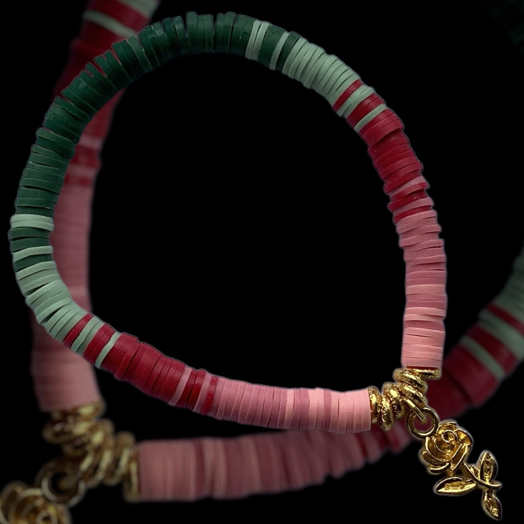 Rosé Bloom bracelet – gold-tone charm with pink and green beads
Handmade romantic bracelet with gold rose charm
Soft blush and sage bracelet with golden accents
Gold edition of rose-tone bracelet – Rosé Bloom
Floral-inspired beaded bracelet with gold charm – UK handmade
