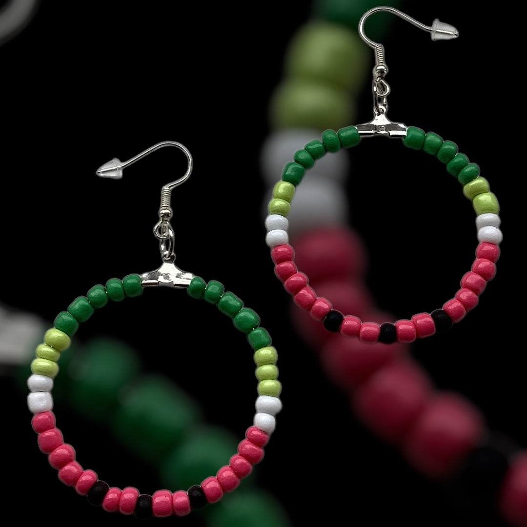 BEADED WATERMELON HOOP EARRINGS