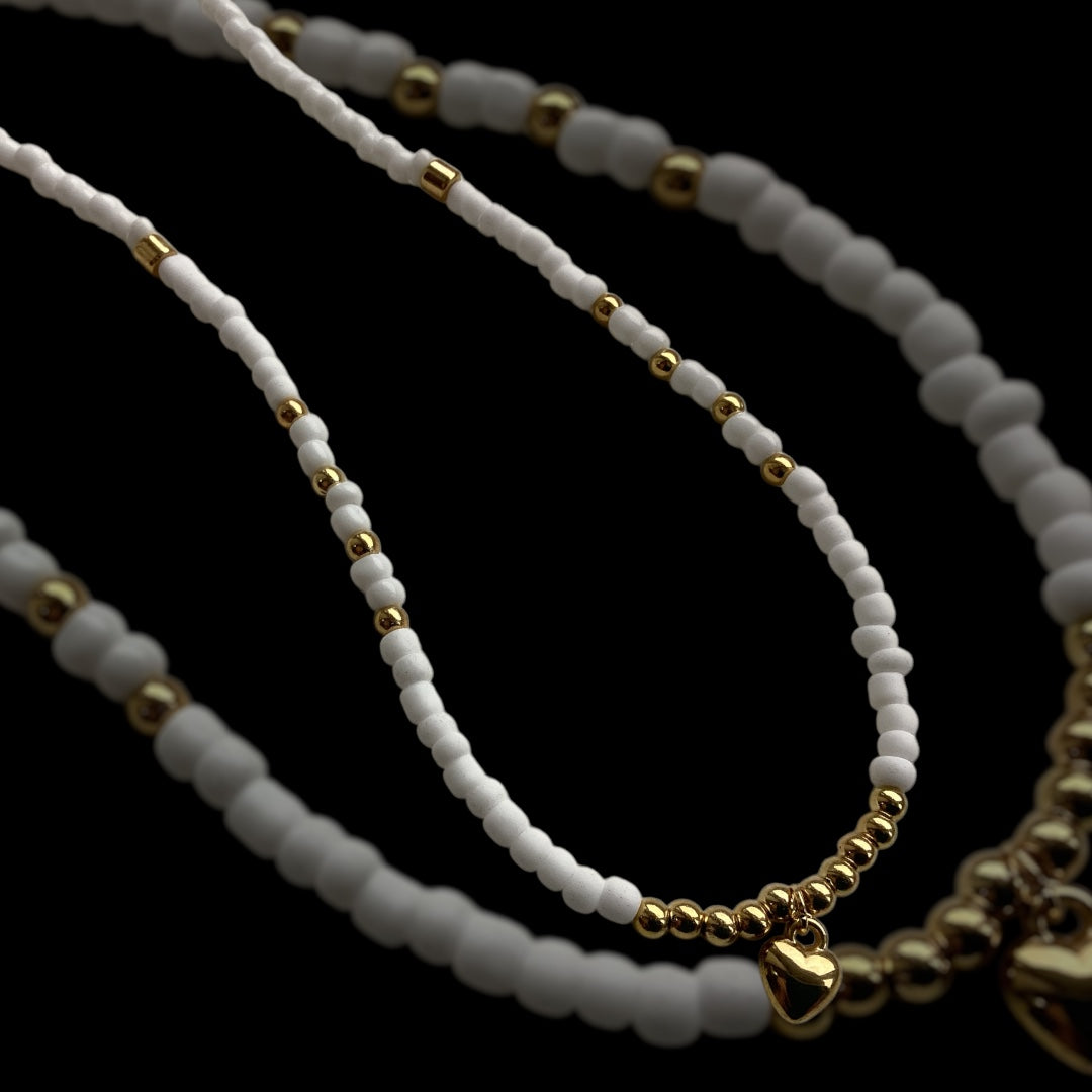 Pure White Bead Necklace - Gold