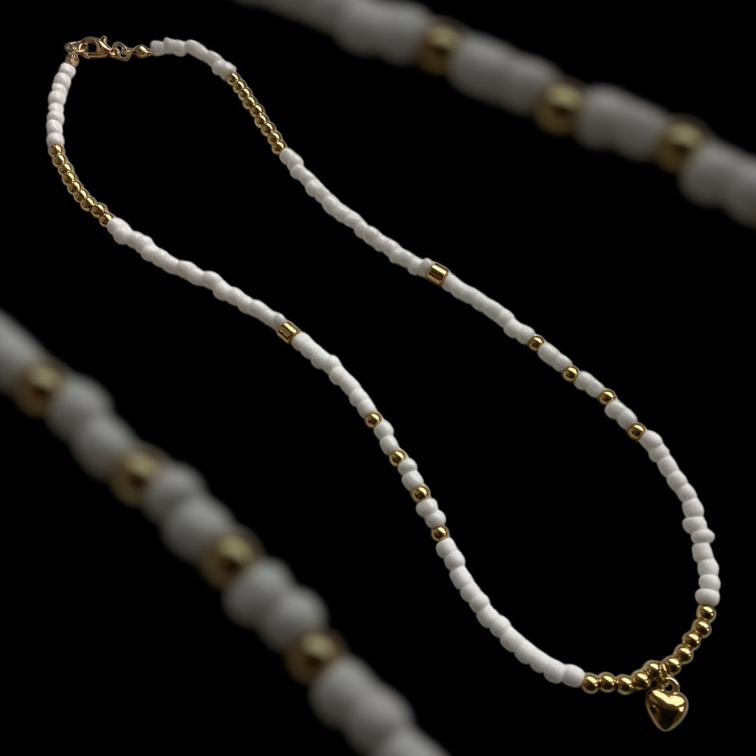 Pure White Bead Necklace - Gold