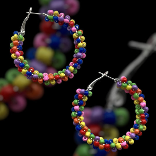 RAINBOW WRAPPED BEAD HOOP EARRINGS