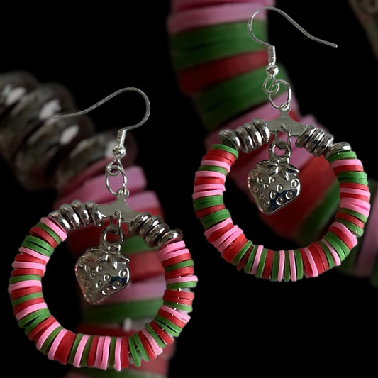 Strawberry Silver Shine - Hoop Earrings