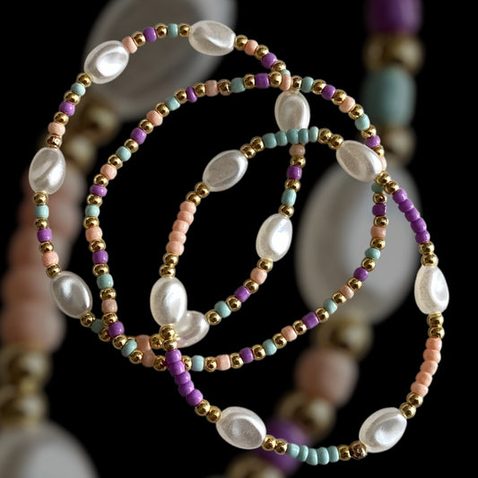 Slim Pastel Pearl - Set of 3 Bracelet Stack
