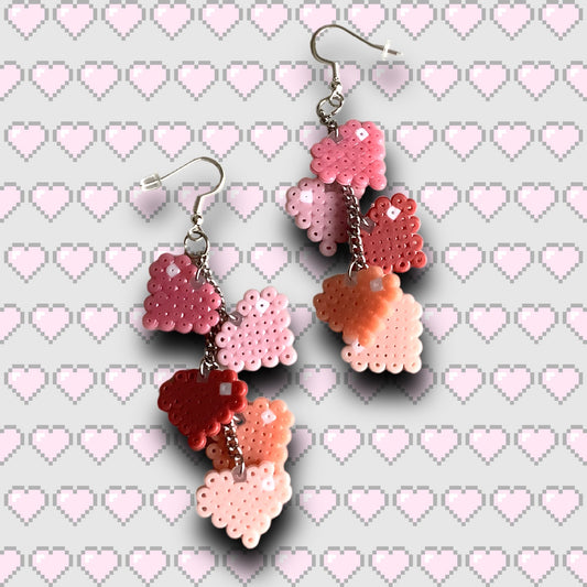 PIXEL PINK HEART CHARM EARRINGS