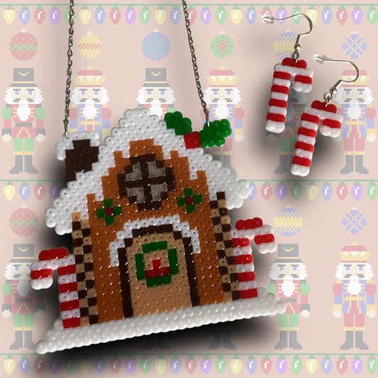PIXEL GINGERBREAD HOUSE NECKLACE