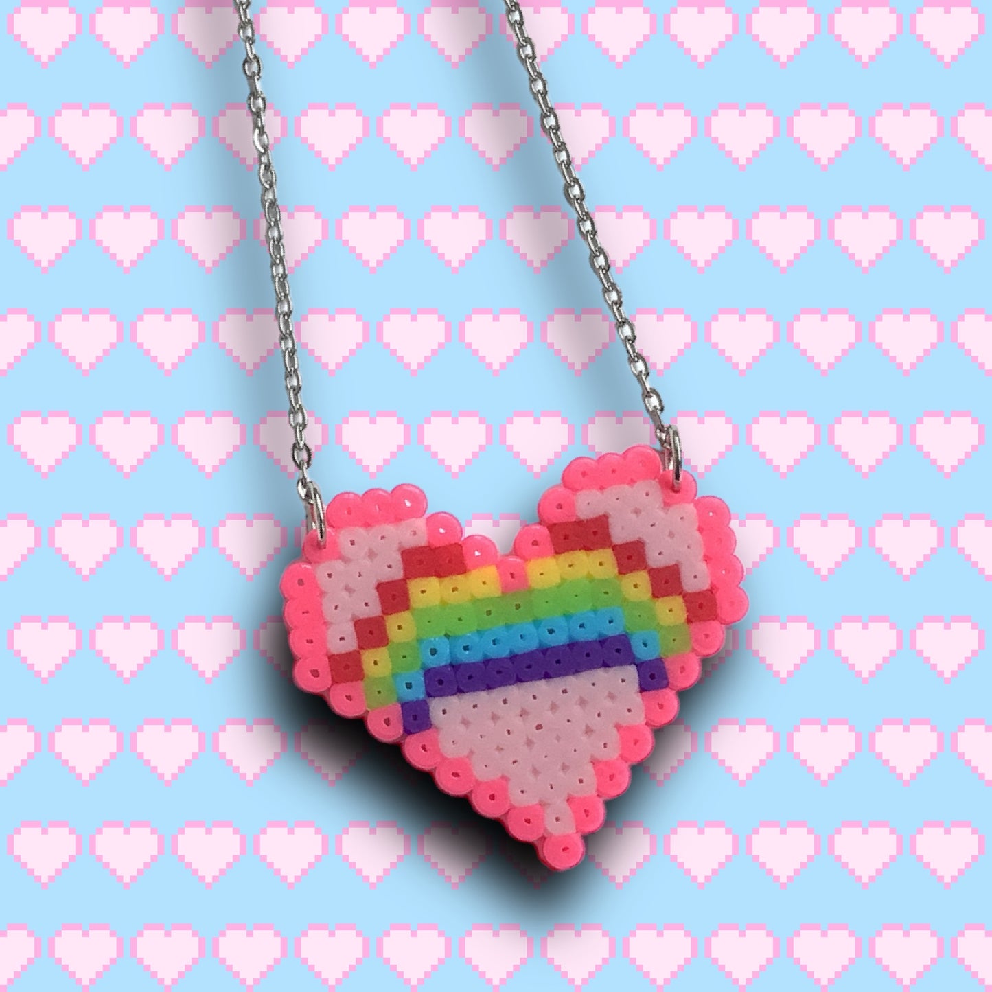 PIXEL RAINBOW HEART NECKLACE - PINK