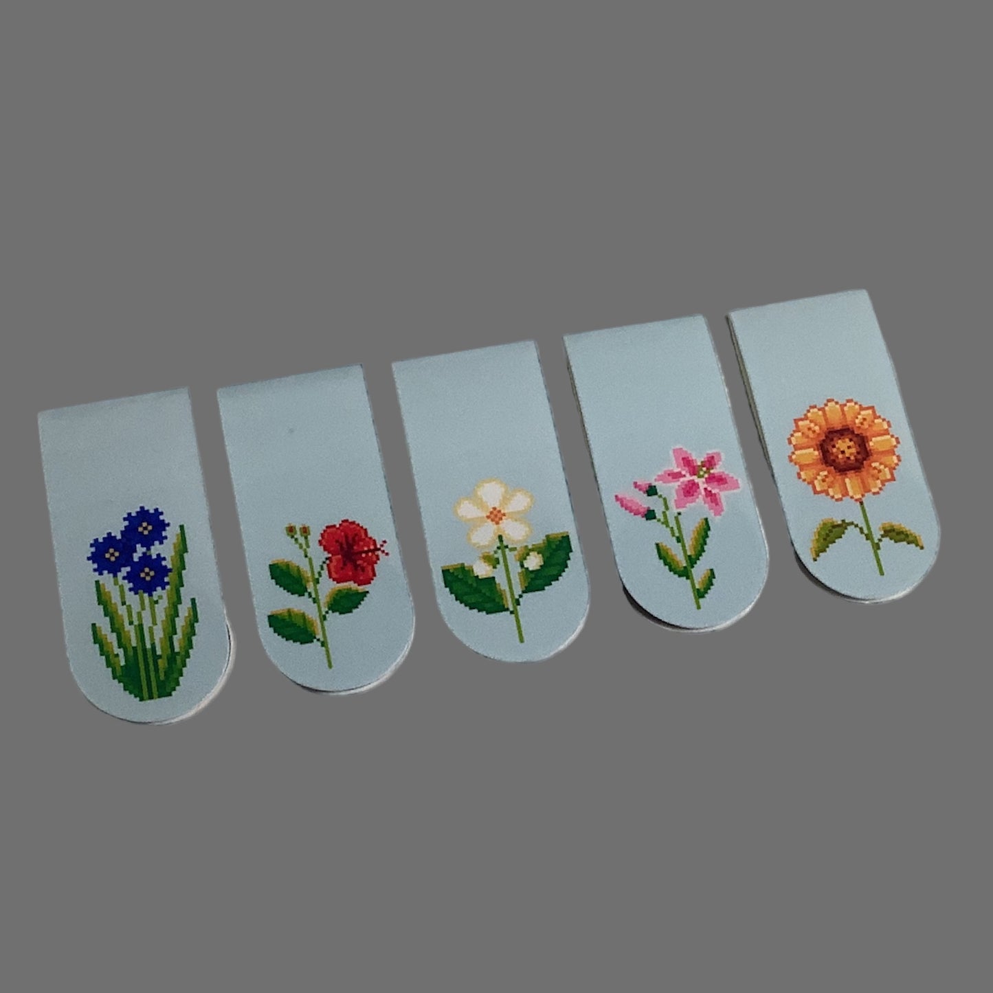 PIXEL MAGNETIC BOOKMARKS - SET OF 5 FLOWERS