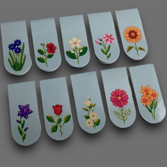 PIXEL MAGNETIC BOOKMARKS - SET OF 5 FLOWERS