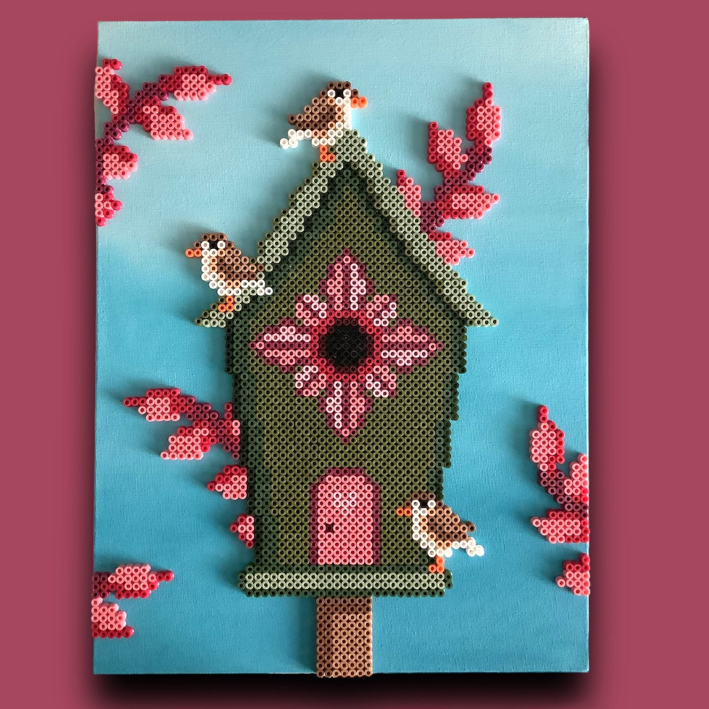 PIXEL ART ON CANVAS - GREEN BIRDHOUSE