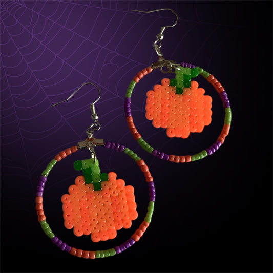 PIXEL PUMPKIN HOOP EARRINGS