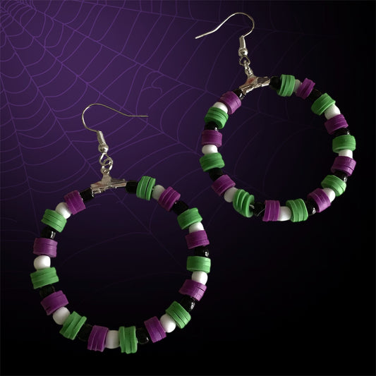 STRIPE HALLOWEEN HOOP EARRINGS - BLK/WHT BEADS