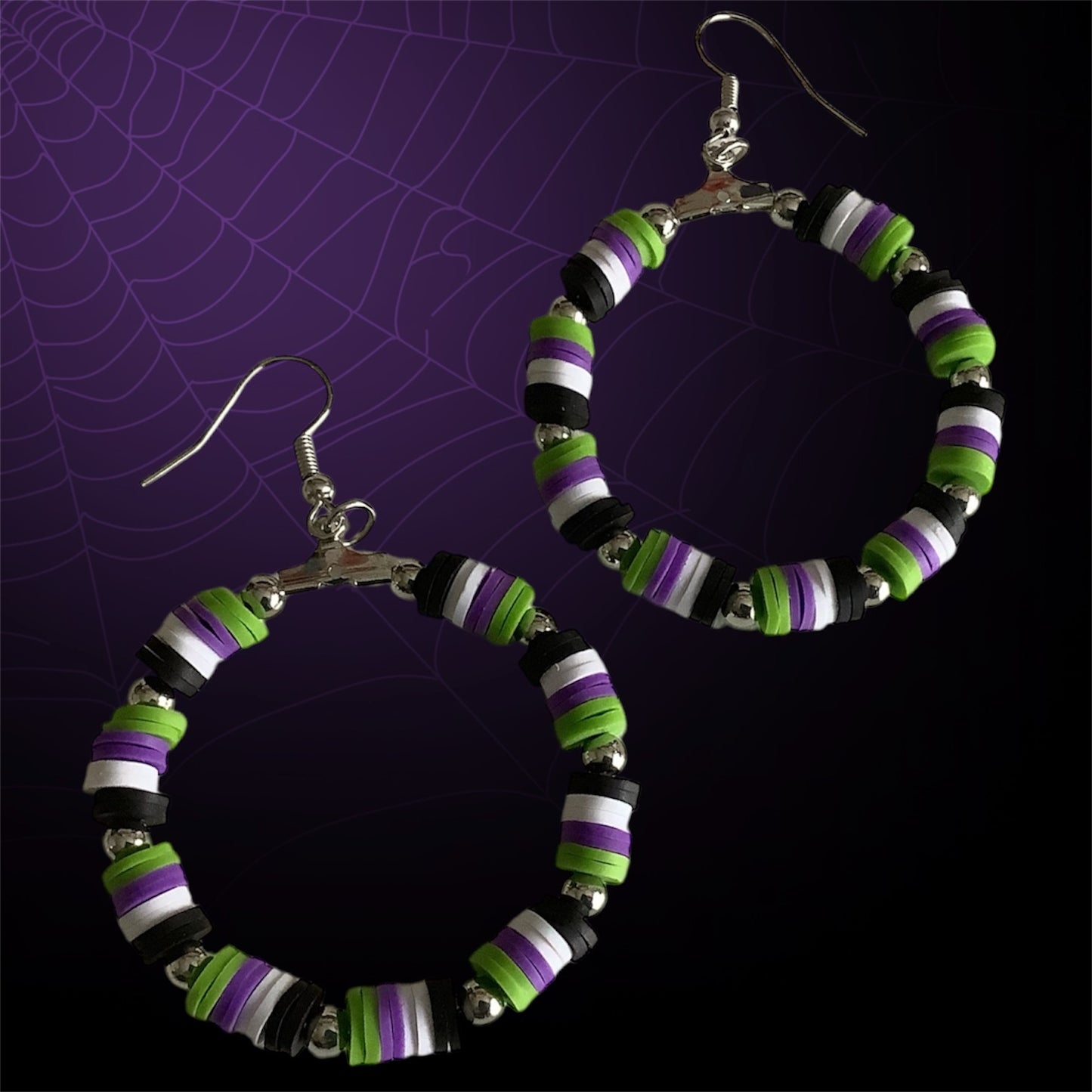 STRIPE HALLOWEEN HOOP EARRINGS - SILVER BEADS