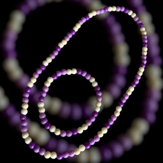 FUN BEADED BRACELET AND NECKLACE SET- PURPLE CREAM