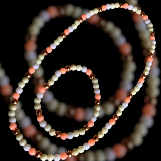 FUN BEADED BRACELET AND NECKLACE SET- PEACHY ROSE CREAM