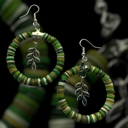 GREEN LEAVES HOOP EARRINGS