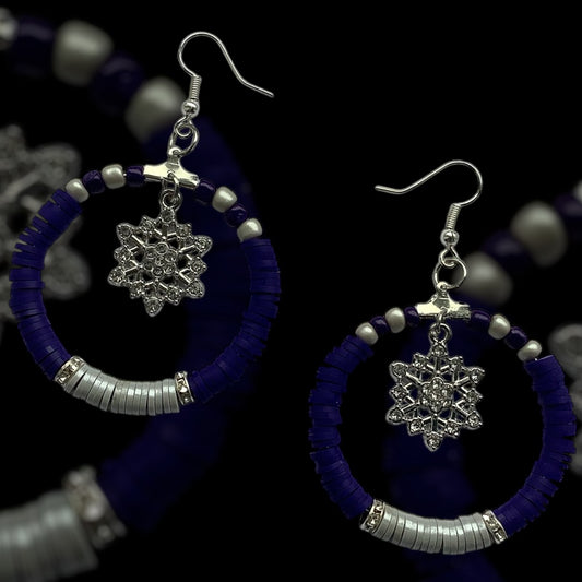 NAVY AND SILVER SNOWFLAKE HOOP EARRINGS