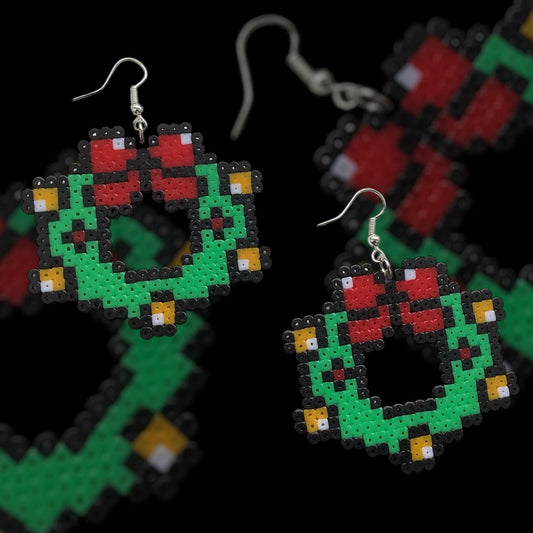 PIXEL CHRISTMAS WREATH EARRINGS