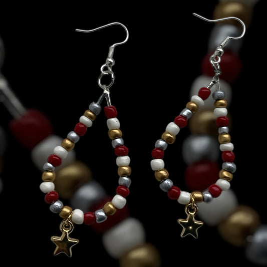 HOOP TEARDROP EARRINGS- RED/GOL/SIL