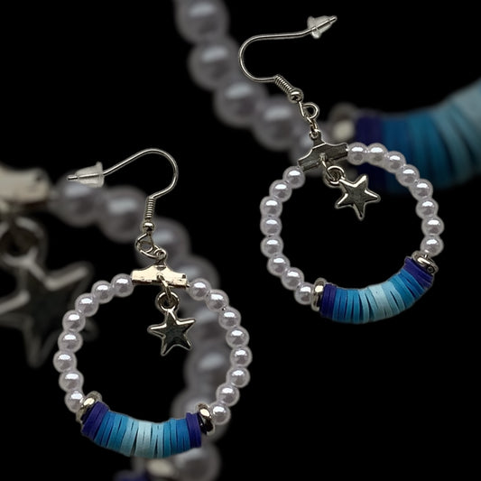 PEARL BLUE HOOP EARRINGS