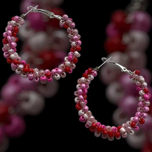 VALENTINE WRAPPED BEAD HOOP EARRINGS