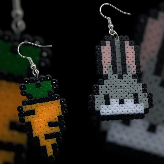 PIXEL BUNNY AND CARROT EARRINGS