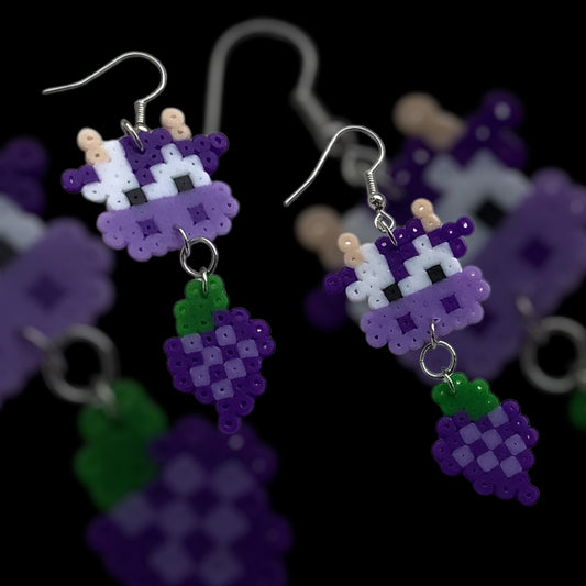 PIXEL FRUITY COW EARRINGS -  PURPLE GRAPE