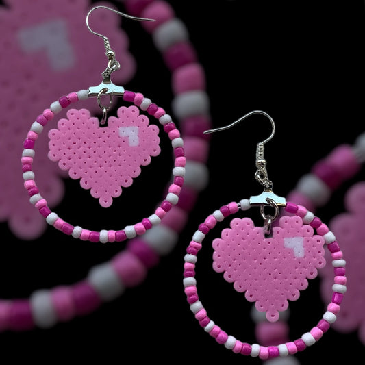 PIXEL PINK HEART HOOP EARRINGS