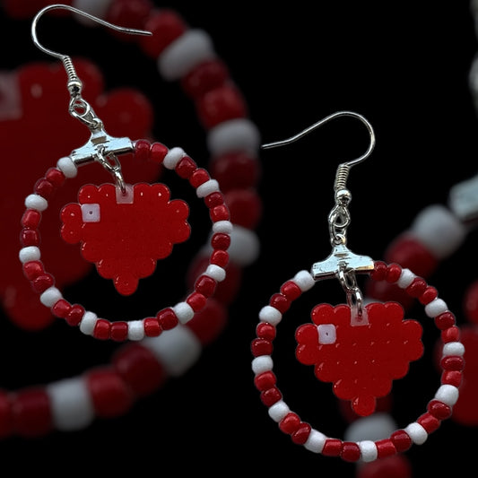 PIXEL RED HEART HOOP EARRINGS