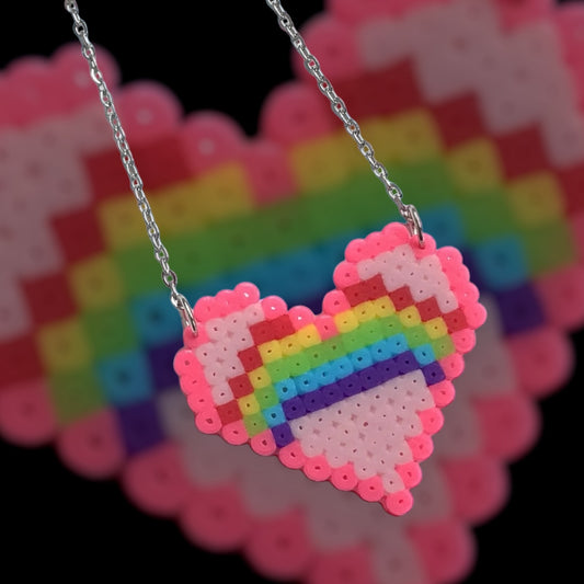 PIXEL RAINBOW HEART NECKLACE - PINK