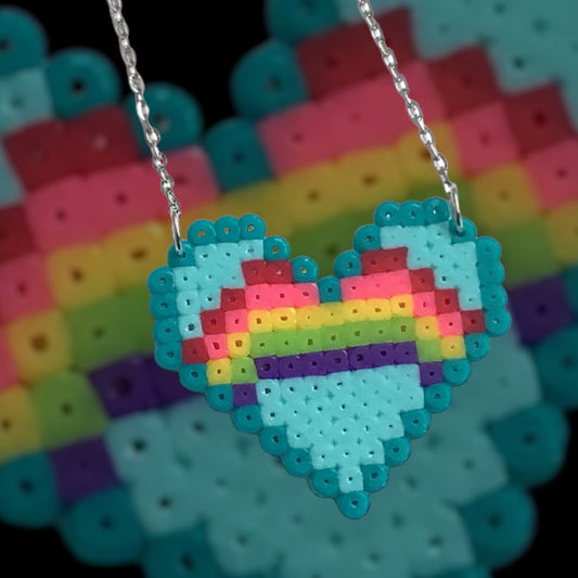 PIXEL RAINBOW HEART NECKLACE - BLUE