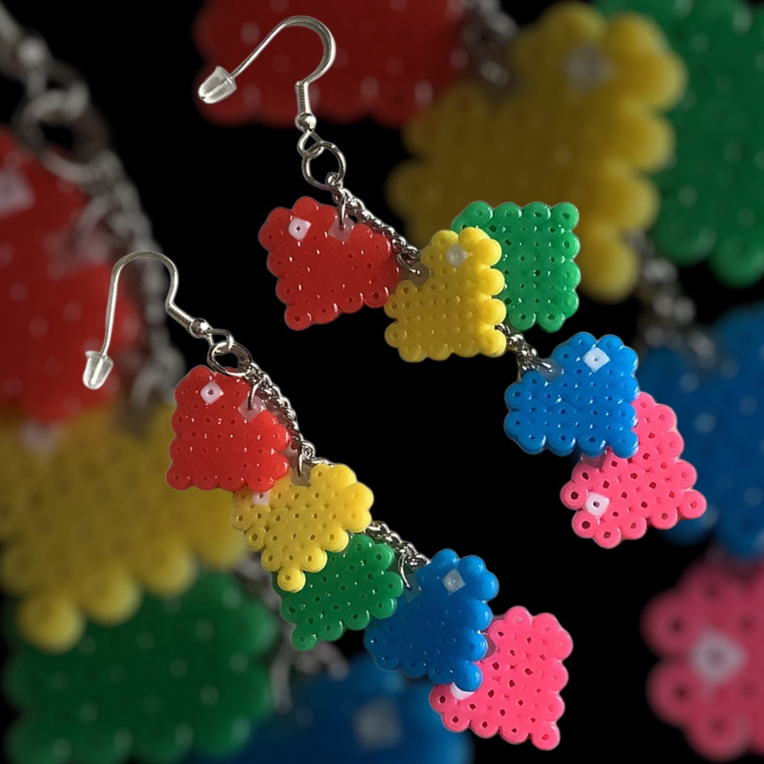 PIXEL RAINBOW HEART CHARM EARRINGS