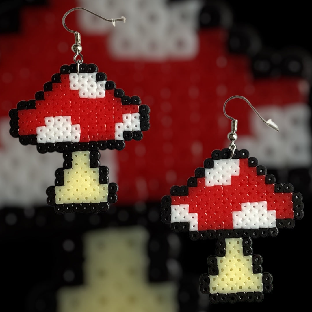 PIXEL MUSHROOM EARRINGS- RED