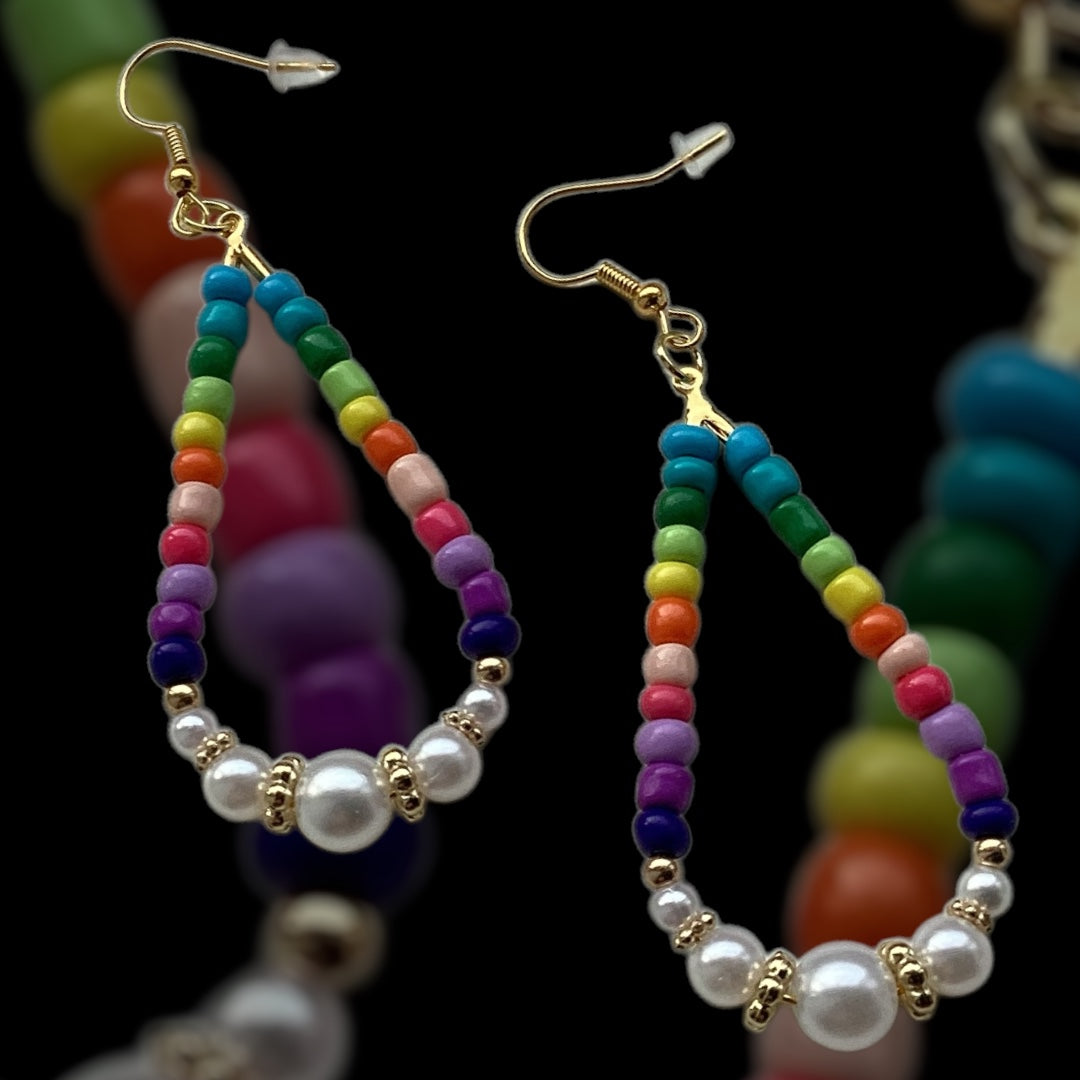Rainbow Pearl Drops – Beaded Earrings