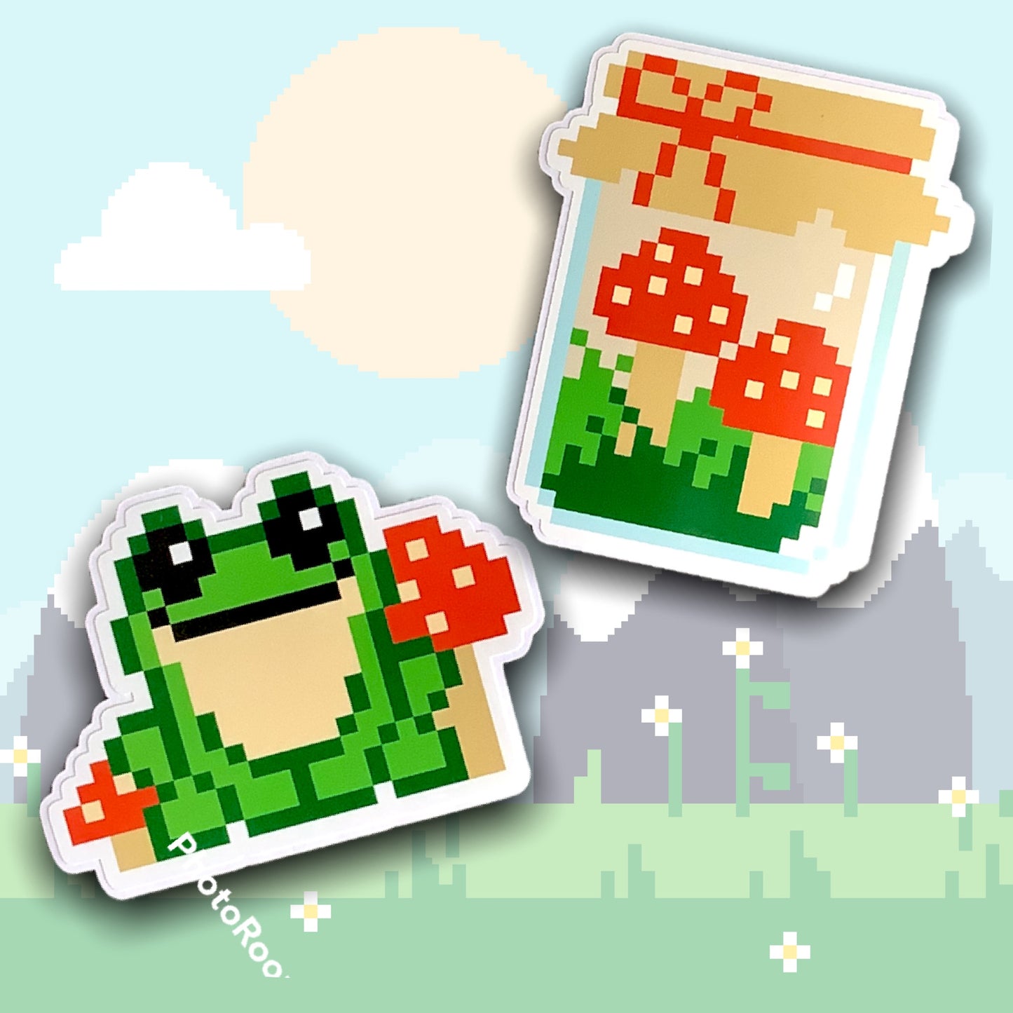 PIXEL MUSHROOM FROG STICKER PACk