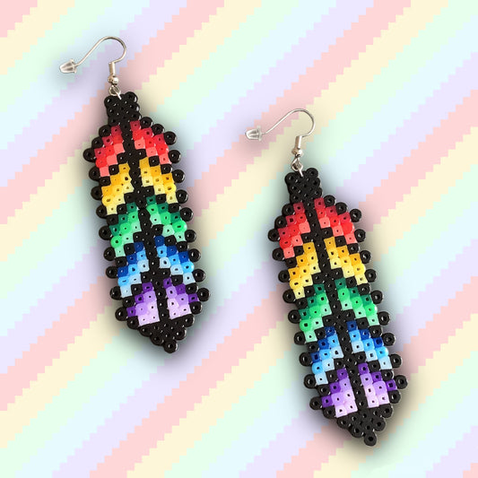 PIXEL FEATHER EARRINGS - RAINBOW