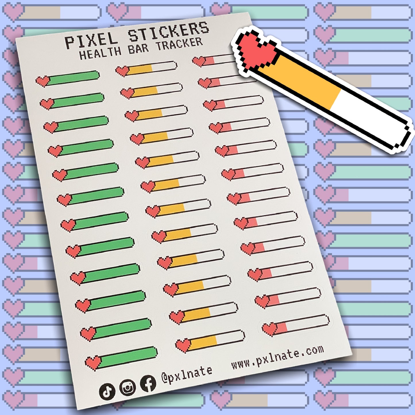 PIXEL HEALTH BAR TRACKER STICKER SHEET