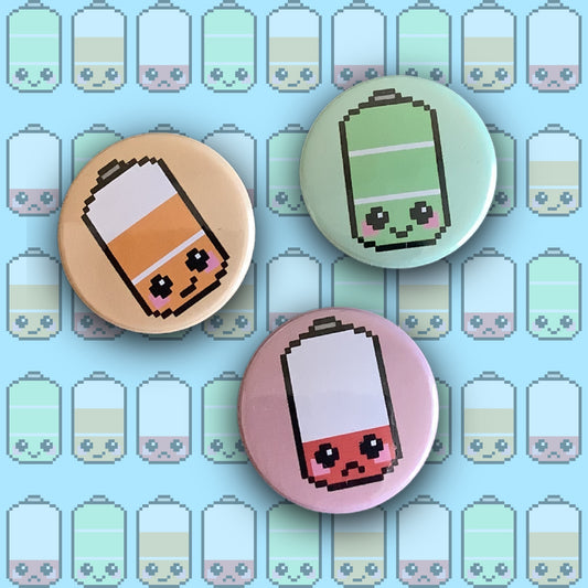 PIXEL BADGES - SET OF 3 FACES BATTERY LEVELS