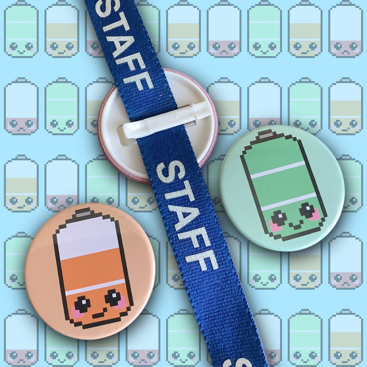 PIXEL BADGES - SET OF 3 FACES BATTERY LEVELS