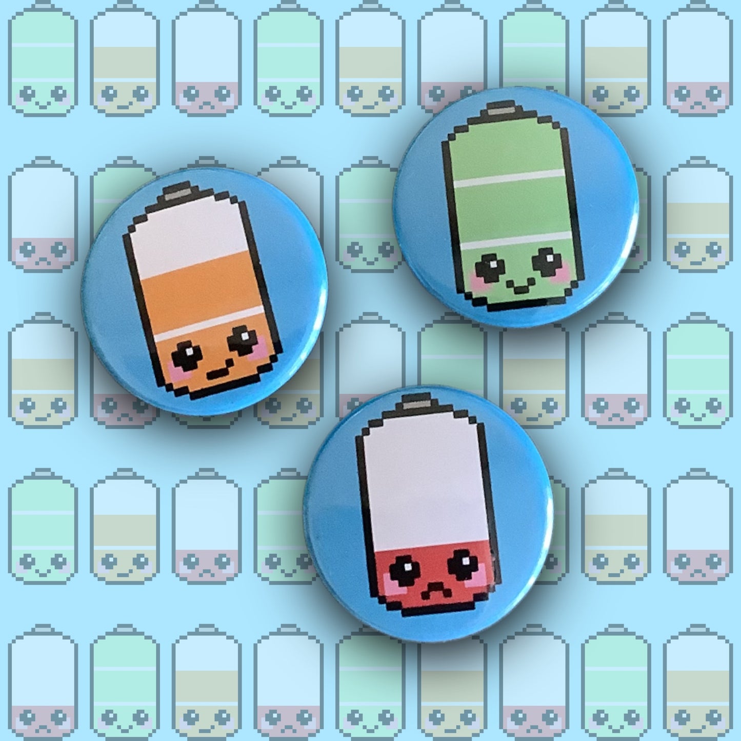 PIXEL BADGES - SET OF 3 FACES BATTERY LEVELS